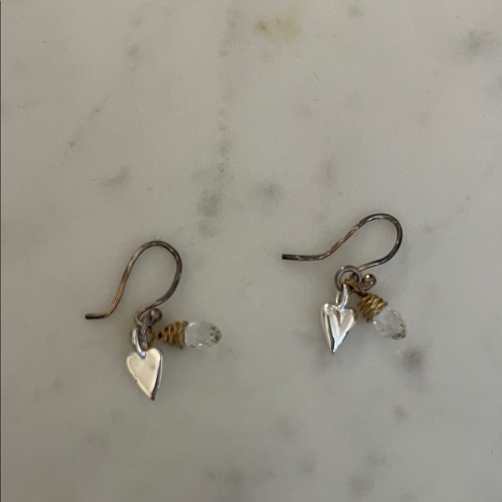 Heart Drop Earrings with Clear Crystal Accent